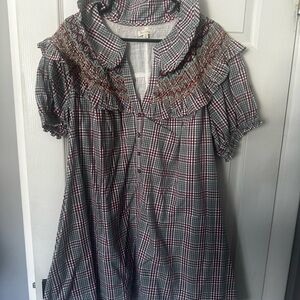 Pilcro Red and Blue Plaid Blouse with Ruffle Details